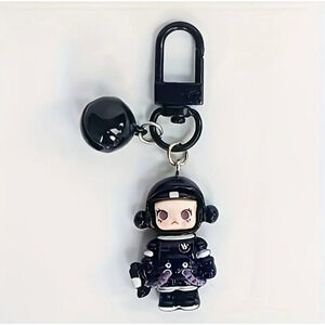 Skull Panda Phone Charm Keychain - Black